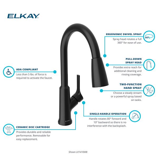 Matte Black Kitchen Faucet (Single Hole) Pull-down Spray Handle