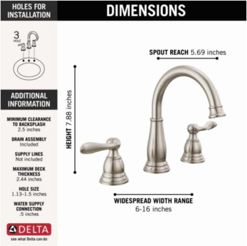 Delta Windmere Widespread Two Handle Bathroom Faucet - Brushed Nickel