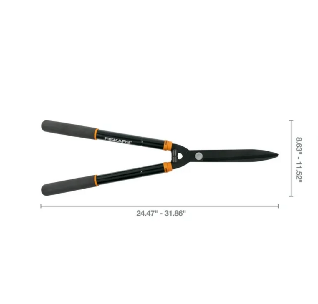 Fiskars Extendable Hedge Shears, 25-33" Adjustable Steel Clippers, Black