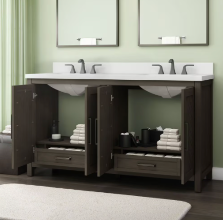 Home Collection Leary Double Sink Vanity Brown 60"