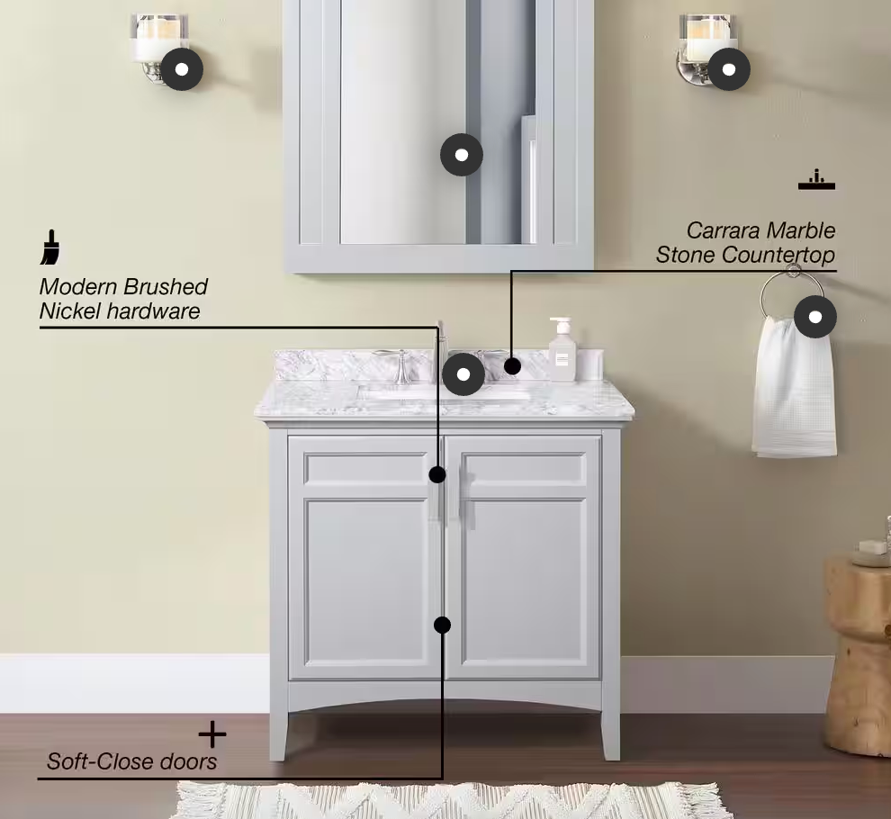 Home Collection Sassy Single Sink Bathroom Vanity Dove Gray 36"