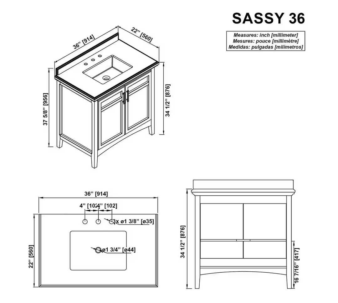 Home Collection Sassy Single Sink Bathroom Vanity Dove Gray 36"