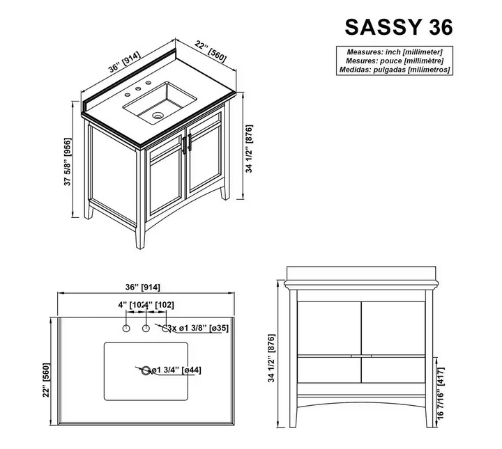 Home Collection Sassy Single Sink Bathroom Vanity Dove Gray 36"