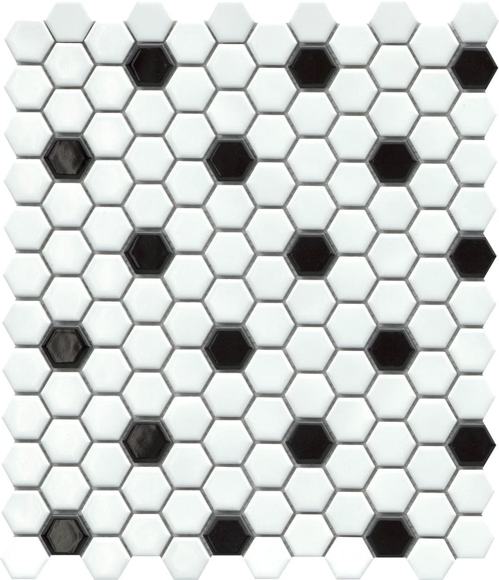 Influence 1"-Hex Mosaic 10" x 12" White & Black