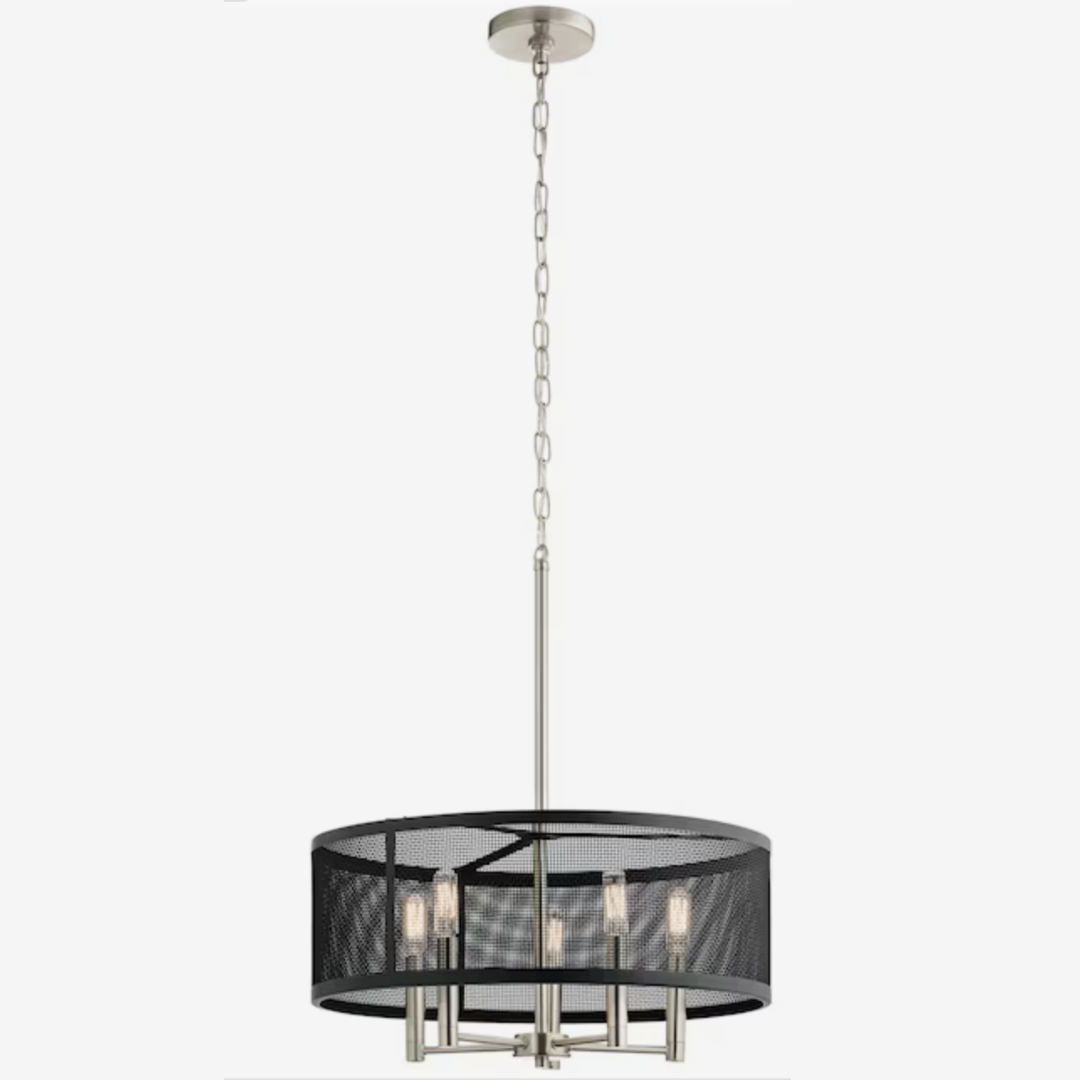 Kichler Edmund 5-Light Satin Black and Brushed Nickel Industrial Drum Hanging Pendant Light