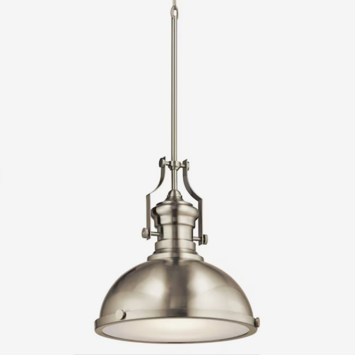 Kichler Satin Nickel Industrial Frosted Glass Dome LED Pendant Light