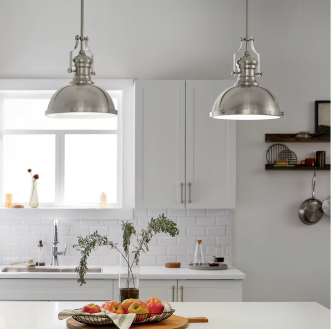 Kichler Satin Nickel Industrial Frosted Glass Dome LED Pendant Light