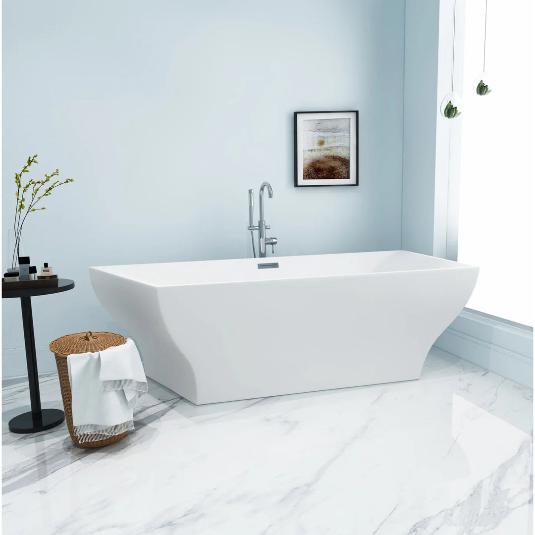 Kingston Brass Aqua Eden 67" Acrylic Double Slipper Freestanding Tub with Drain - White