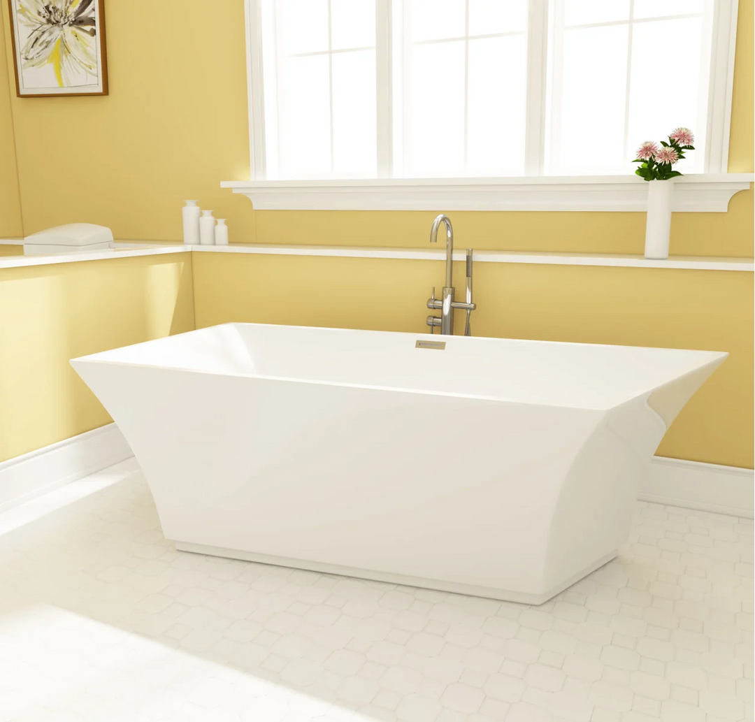 Kingston Brass Contemporary 67" Acrylic Double Slipper Freestanding Tub with Center Drain - White