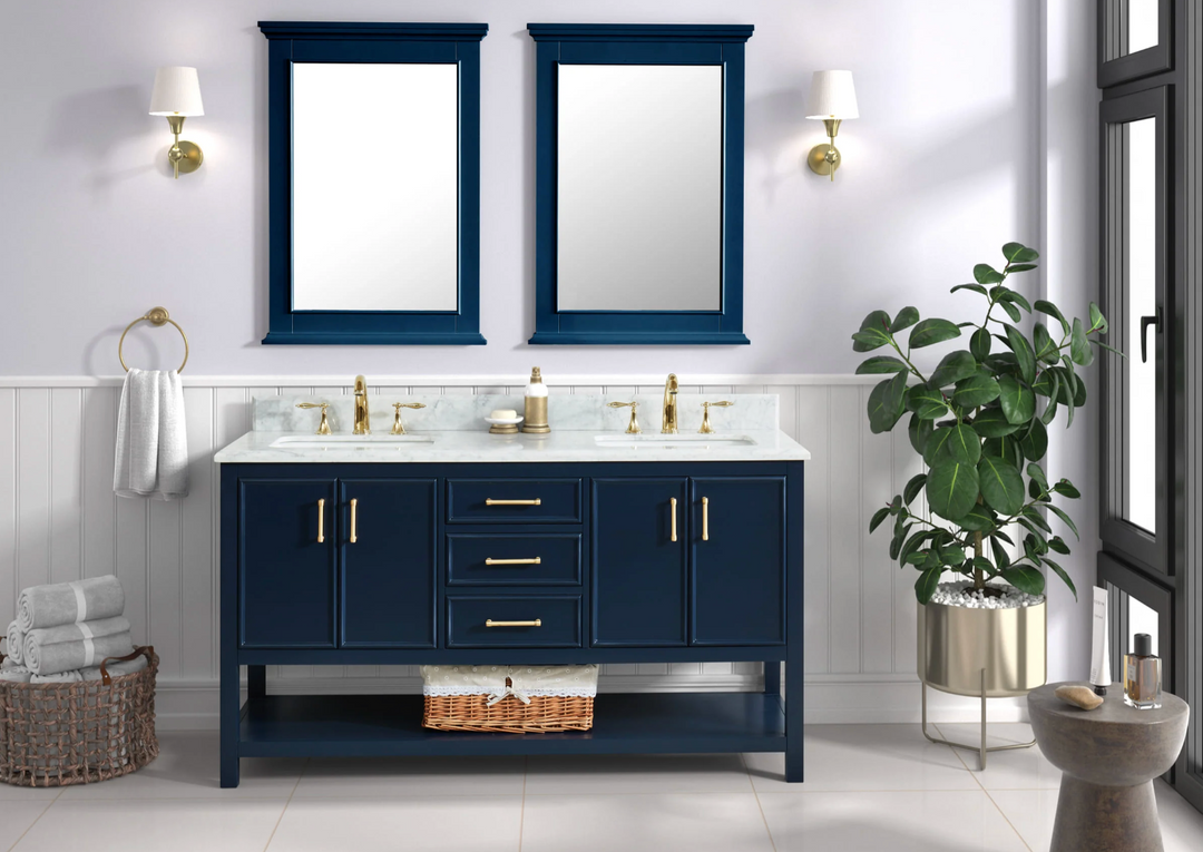 allen + roth Manhattan 61-in Navy Blue Bathroom Vanity N THE BOX