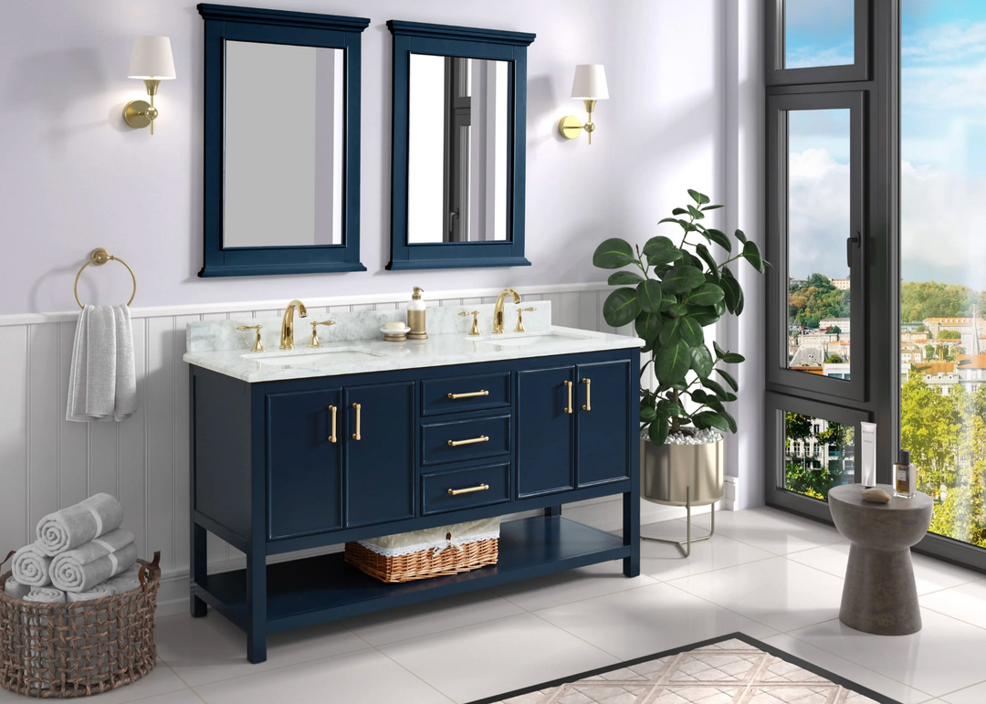 allen + roth Manhattan 61-in Navy Blue Bathroom Vanity N THE BOX