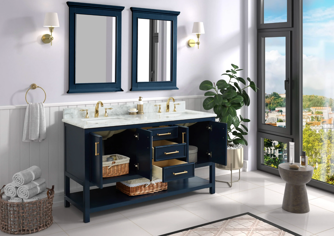 allen + roth Manhattan 61-in Navy Blue Bathroom Vanity N THE BOX