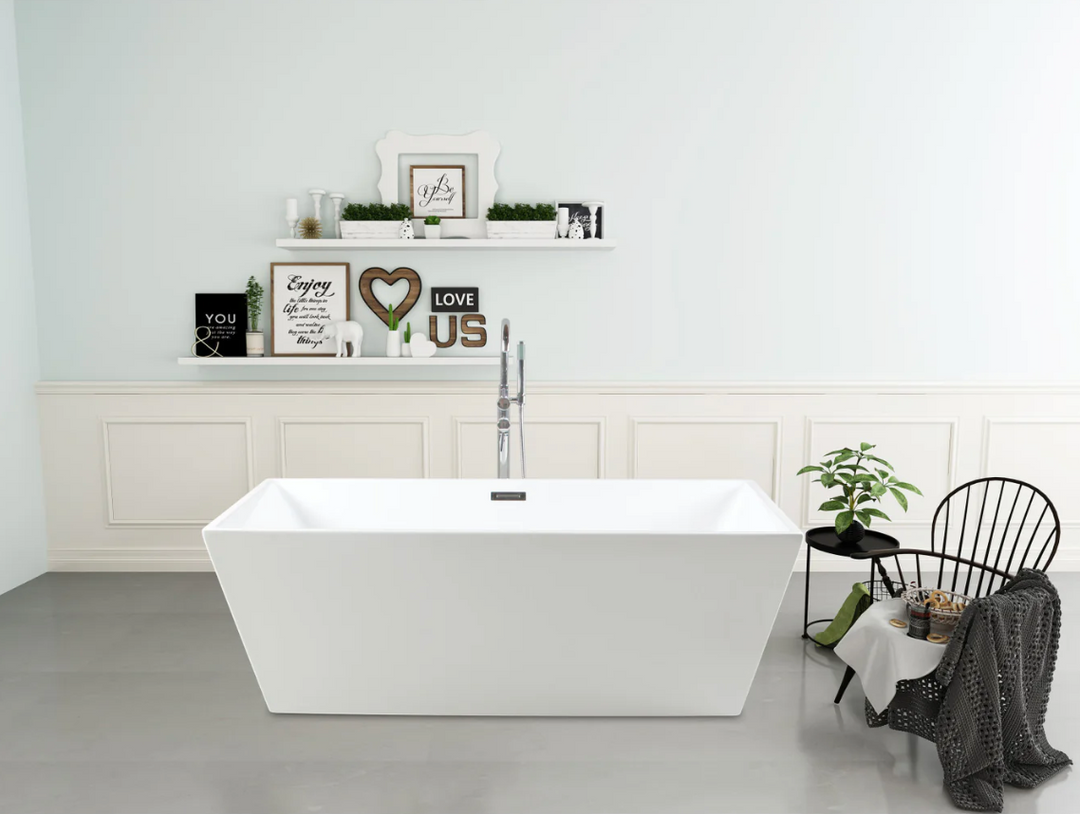 Kingston Brass Contemporary 59" Acrylic Single Slipper Freestanding Tub with Drain - White