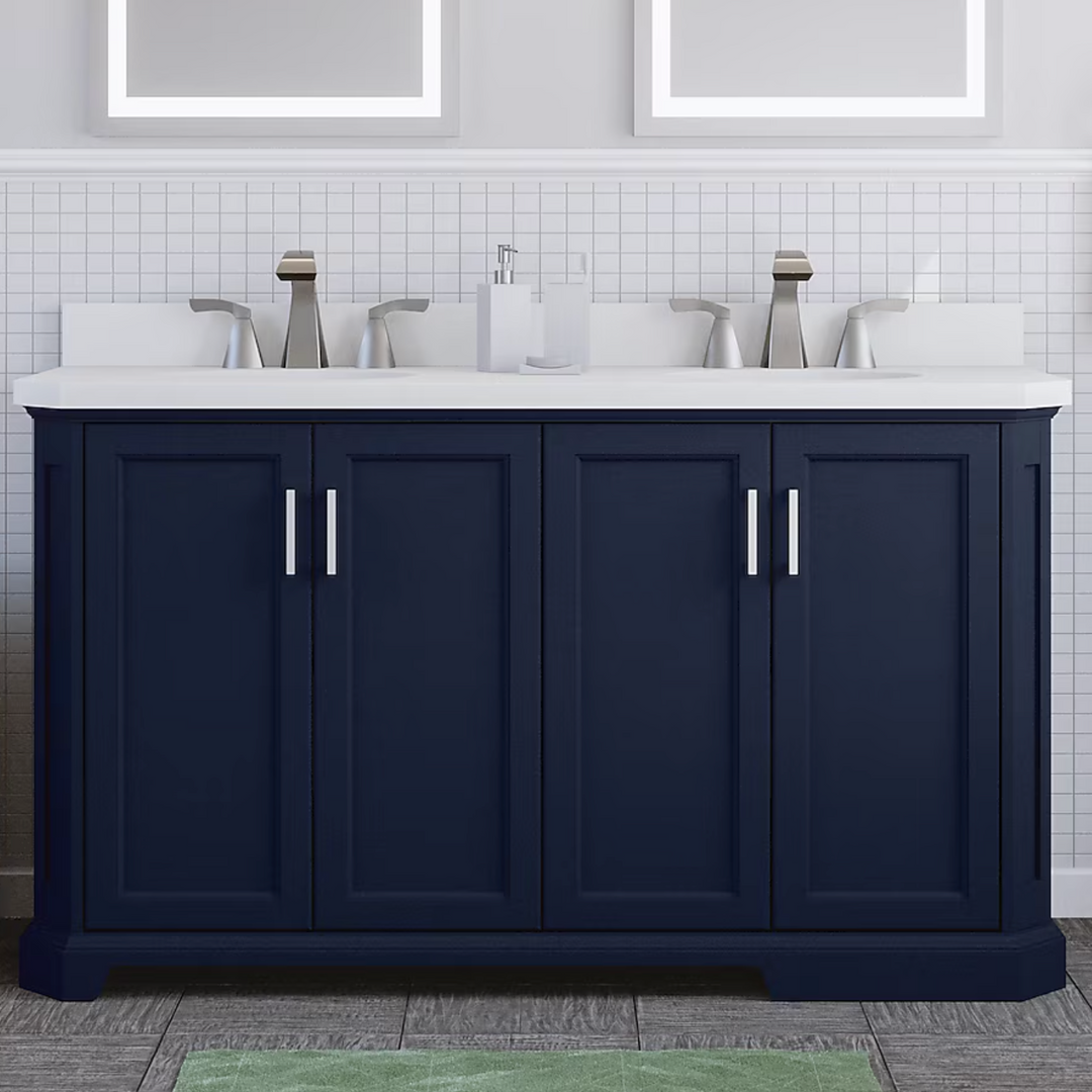 allen +roth Roseburg Double Sink Bathroom Vanity Navy Blue 60"