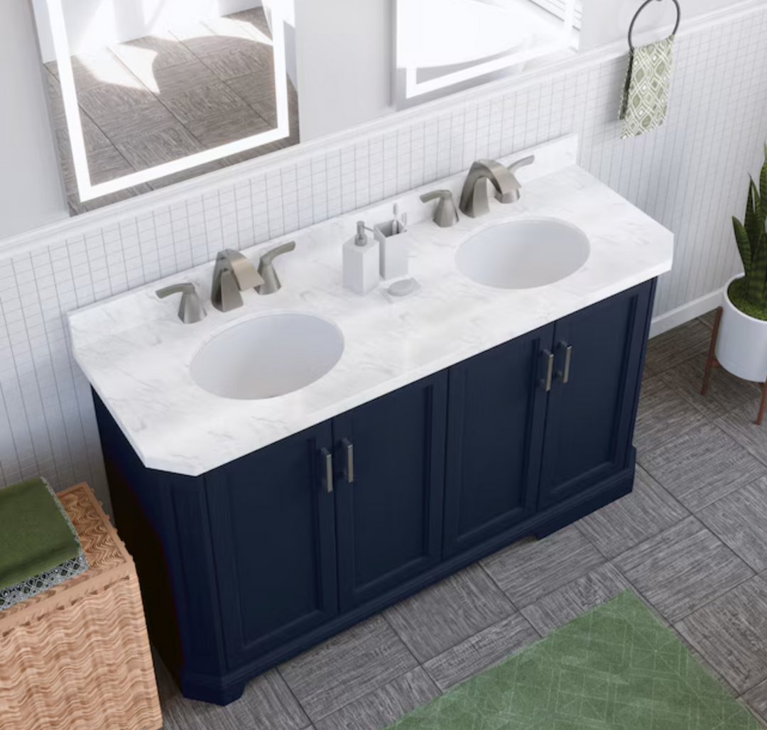 allen +roth Roseburg Double Sink Bathroom Vanity Navy Blue 60"