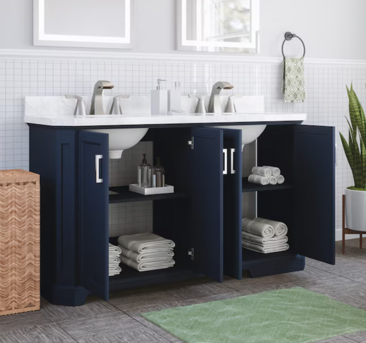 allen +roth Roseburg Double Sink Bathroom Vanity Navy Blue 60"