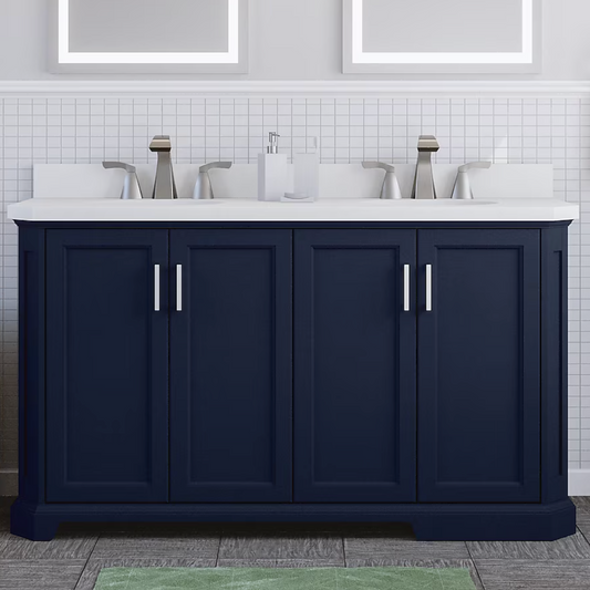 allen +roth Roseburg Double Sink Bathroom Vanity Navy Blue 60"